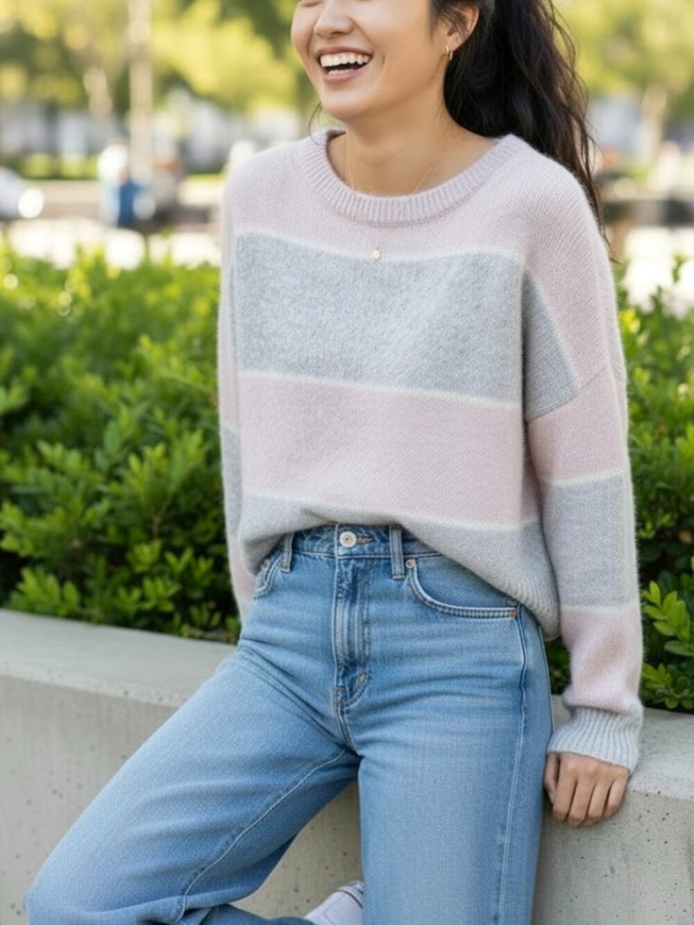 360 Cashmere Cashmere Sweater Pink Gray Cropped Round Neck (S)